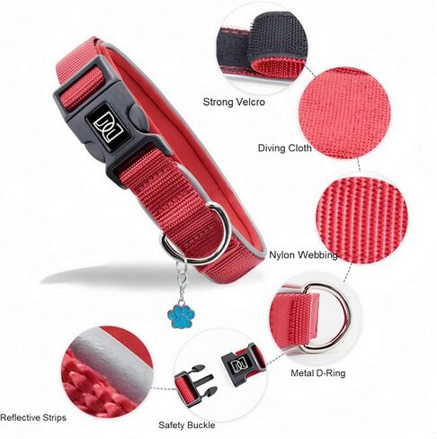 Dog Collar 360° Padded Reflective Collar,Secure Dog Girl with Safety Locking Buckle,Soft Breathable Nylon,Ideal for Small Dog Collar Girl Dog Collars for Medium Dogs Girl (Coral Red, Medium) in Saudi Arabia