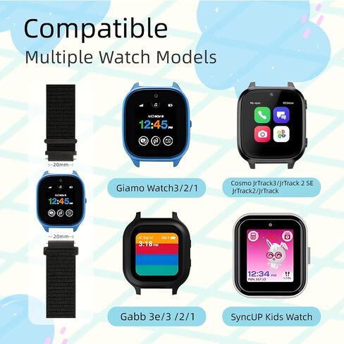 3 Pack Kids Nylon Bands Compatible with Gizmo Watch 3 2 1/Gabb Watch 3e 3 2 1/Sync UP Watch/Cosmo Jr Track Watch, 20mm Hook & Loop Soft Breathable Velcro Watch Band for Boys & Girls in Kuwait