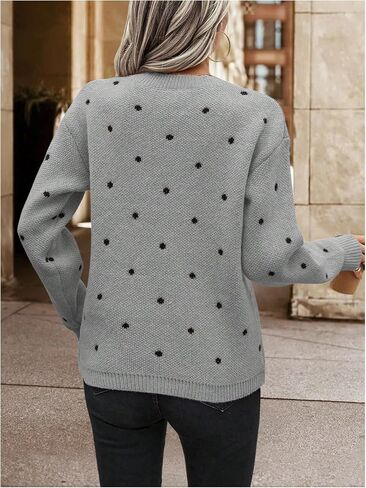 MakeMeChic Women's Polka Dots Sweaters Long Sleeve Round Neck Knitted Pullover Tops in Saudi Arabia