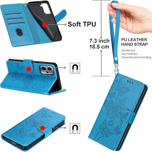 Designed for Samsung Galaxy S23 5G Case Wallet,Women Flip Folio Cover with Embossed PU Leather Stand Credit Card Holders Slots Wrist Strap Phone Case for Samsung S23 5G 6.1 Inch (Blue Butterfly) in Kuwait