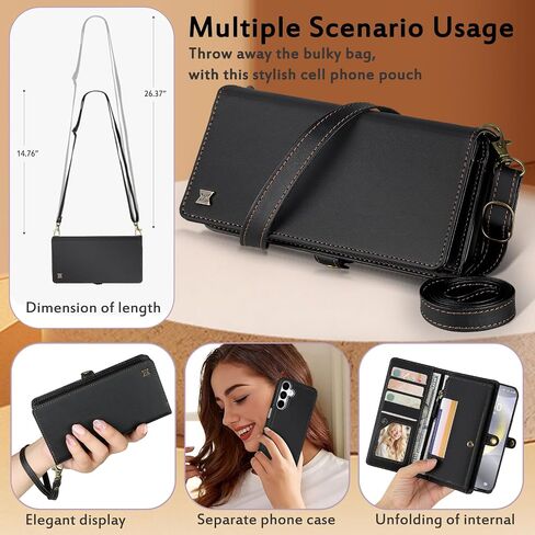 for Wallet Case Compatible with Samsumg Galaxy S24 Ultra Multi-Function Detachable 2 in 1 Magnetic Phone Case Wallet,Flip Strap Zipper Card Holder Phone Case with Shoulder Straps (Red) in Kuwait