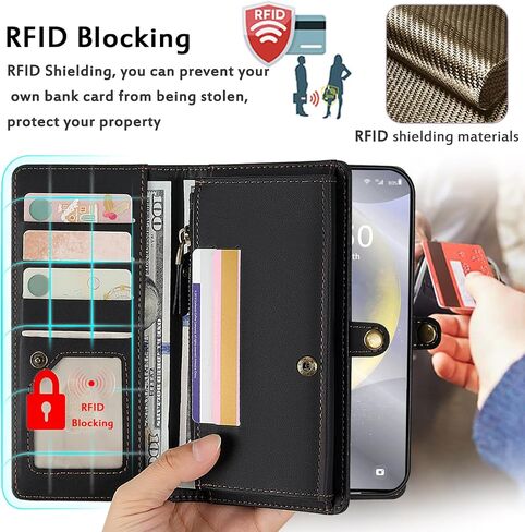 for Wallet Case Compatible with Samsumg Galaxy S24 Ultra Multi-Function Detachable 2 in 1 Magnetic Phone Case Wallet,Flip Strap Zipper Card Holder Phone Case with Shoulder Straps (Red) in Kuwait