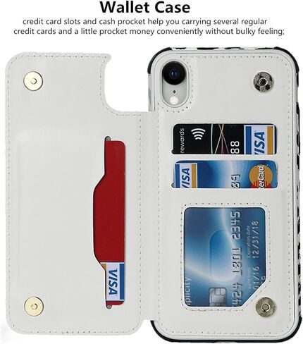 iCoverCase متوافق مع حافظة محفظة iPhone XR مع حامل البطاقة وحزام المعصم، فتحات بطاقة RFID المانعة للبطاقات من جلد البولي يوريثان حافظة هاتف واقية (رمادي ليوبارد) in Kuwait