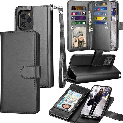 حافظة محفظة Tekcoo لهاتف iPhone 12 Mini / iPhone12 Mini (5.4 بوصة) 2020 فاخرة مع فتحات لبطاقات الائتمان وبطاقة الهوية النقدية وحقيبة حمل وغطاء من جلد البولي يوريثان [حافظة صلبة مغناطيسية قابلة للفصل] حبل - أسود in Saudi Arabia
