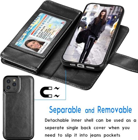 حافظة محفظة Tekcoo لهاتف iPhone 12 Mini / iPhone12 Mini (5.4 بوصة) 2020 فاخرة مع فتحات لبطاقات الائتمان وبطاقة الهوية النقدية وحقيبة حمل وغطاء من جلد البولي يوريثان [حافظة صلبة مغناطيسية قابلة للفصل] حبل - أسود in Saudi Arabia
