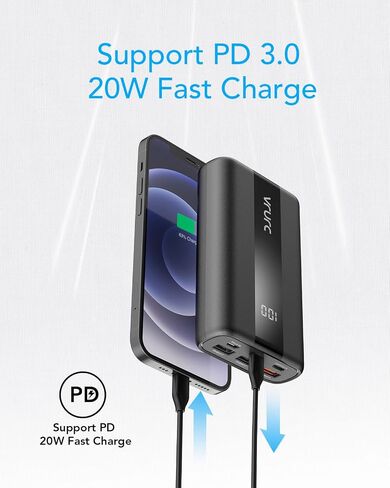 VRURC Portable Charger, 20000mAh Small Power Bank Fast Charging, PD & QC 3.0 Mini Travel Essentials Battery Pack,4 Outputs 3 Inputs Phone Charger for iPhone 16 15 14 13, Samsung, Android-Pure Black in Saudi Arabia