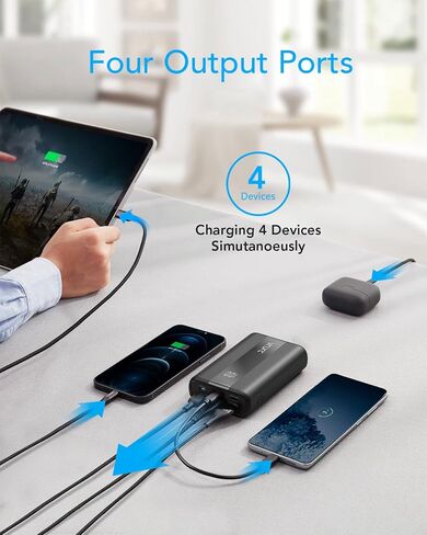 VRURC Portable Charger, 20000mAh Small Power Bank Fast Charging, PD & QC 3.0 Mini Travel Essentials Battery Pack,4 Outputs 3 Inputs Phone Charger for iPhone 16 15 14 13, Samsung, Android-Pure Black in Saudi Arabia