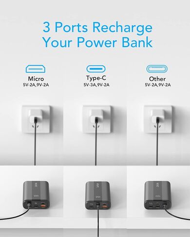 VRURC Portable Charger, 20000mAh Small Power Bank Fast Charging, PD & QC 3.0 Mini Travel Essentials Battery Pack,4 Outputs 3 Inputs Phone Charger for iPhone 16 15 14 13, Samsung, Android-Pure Black in Saudi Arabia