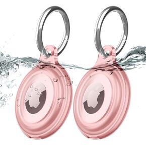 2 Pack IPX8 Waterproof AirTag Keychain Holder Case, Lightweight, Anti-Scratch, Easy Installation,Soft Full-Body Shockproof Air Tag Holder for Luggage,Keys, Dog Collar (Clear)
