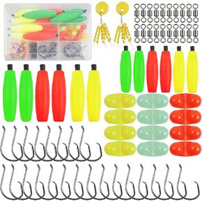 Catfish Rig Catfishing Fishing Accessories Making Kit,111pcs Catfish Tackle Bait with Catfish Peg Floats Bobber Stopper Circle Hooks Swivels Fishing Rattler Bells Santee Cooper Rig Equipment