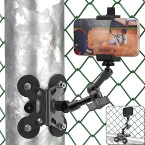Magnetic Cell Phone Fence Mount for iPhone, Post Mount for Mevo Start, GoPro & Action Camera with Two 1/4" Mount Points Flexible Hinge Camera Holder for Gamechanger for Recording Baseball Softball