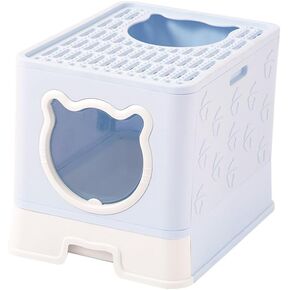 Cat Litter Box, Large Folded Litter Box with Litter Scoop and Lid, Front Entry Top Exit Kitty Litter Box, Detachable Design Easy to Clean (Purple)