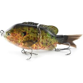 Sinking Blugill Glide Bait with Fiber Tail 2 Segment for Freshwater Saltwater Bass Lifelike Fishing Tackle