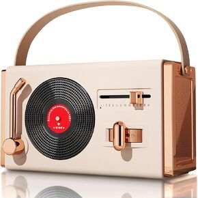 [2023 New] Small Portable Retro Bluetooth Speaker, Cute Vintage Wireless Speaker for Home/Outdoor, 8-10hrs,Vinyl Record Player Style for Desk Bedroom Office Decor Party Gift Idea Purple
