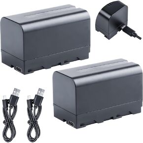 NP-F750 Battery Set, 2-Packs 4400mAh Li-ion Replacement Batteries Pack with USB Type-C Charging Port for LED Video Light, Camera Monitor, Ring Light and Video Monitor Which With SONY Battery Container