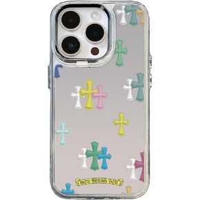 Fits iPhone 15 Pro Max Case Bless Cross Phone Case for iPhone 14 Shockproof Protective Cases Mirror Phone Case (Pink, 13/14)