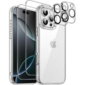 JETech 5 in 1 Case for iPhone 16 Pro Max 6.9-Inch with 2 Pack Each Tempered Glass Screen Protectors and Camera Lens Protectors, Non-Yellowing Shockproof Bumper Phone Cover (Clear)