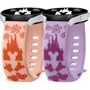 2 Pack Cartoon 3D Embossed Band Compatible with Samsung Galaxy Watch 7/6/5/4 Band 40mm 44mm/Galaxy Watch 5 Pro 45mm/Watch 6 Classic/Active 2/Galaxy Watch 3,20mm Two-Tone Silicone Sport Strap for Women
