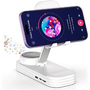 Christmas Tech Gift for Men, Cell Phone Stand with Wireless Bluetooth Speaker and Anti-Slip Base HD Surround Sound Perfect for Home and Outdoors with Bluetooth Speaker for Desk Compatible （Blue）