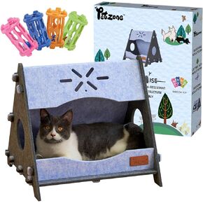PETZONE Cat House for Indoor Cats, Cat Bed Cave for Multiple & Large Cats Up to 22 Lbs, Scratch Resistant Peekaboo Cat Caves, Foldable Cat Tunnel Enclosed Bed (Christmas, Large)