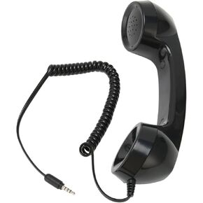 Retro Phone Handset, Retro Vintage Telephone Handset Cell Phone Receiver Mic Microphone Speaker for Mobile Phones, Computers (Black with Adjustable Strap)