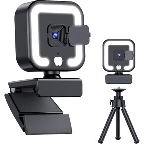 4K Webcam, Web Camera with Microphone and Fill Light, HD Autofocus Computer Camera with Privacy Cover and Tripod Stand Streaming Webcam,Plug&Play USB Wbcam for Pc Laptop Desktop Video Calling