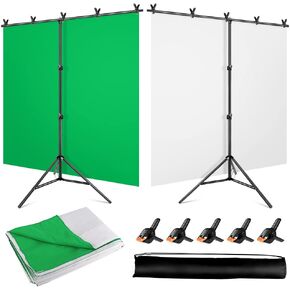 White Green Screen Backdrop with Stand, 5x6.5ft Small Green Screen Zoom Backdrops, Greenscreen Background with Stand for Streaming, Portable White Backdrop Green Screen for Photography with Stand Kit
