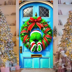 Merry Christmas Door Cover Nutcracker Soldier Front Door Banner Backdrop 71 x 35 Inch Photo Booth Background Props Decoration New Year for Winter Party Holiday Xmas Eve Porch Decor