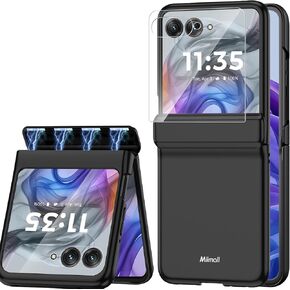 Miimall Slim Case for Motorola Razr 2024 Case with Screen Protector, Moto Razr 2024 Case with Hinge Cover, Full Body Shockproof Wireless Charging Bumper Phone Case for Motorola Razr 50 Cover Black