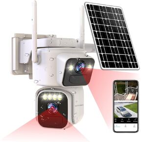 Solar Security Cameras Outdoor Wireless,WiFi Cameras for Home Security, Dual Lens PTZ Motion Tracking,2-Way Audio,Night Vision,Weatherproof,SD/Cloud Storage