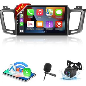 2+64G Android Car Radio for Toyota RAV4 2013-2019 with Wireless Carplay & Android Auto - 10.1 Inch Touchscreen Radio with Equalizer, WiFi, GPS, SWC + AHD Backup Camera & Micron