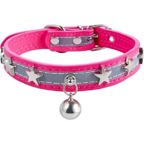 Reflective Dog Collar, Leather, Cute Dog Collars for Medium Large Small Puppy Dogs, Collar para Perros for Girl Boy, Star Pattern, Rose Red