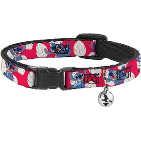 Buckle-Down Cat Collar Breakaway Lilo Stitch 4 Poses Lilo Dress Leaves Red Ivory 8 to 12 Inches 0.5 Inch Wide