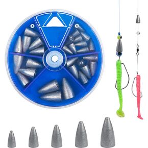 Bullet Fishing Sinkers Weights Kit Slip Sinkers Weights 29/83pcs Assorted Worm Fishing Weights Bullet Sinkers Saltwater Fishing Tackle for Bass Fishing Texas Rigs
