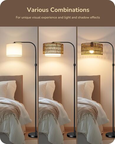 EDISHINE Modern Arc Floor Lamp with Beige Linen Drum Shade & Heavy Base, Dimmable Black Reading Light, Remote Control Bulb Included, Tall Standing Lamp for Reading, Office, Lighting in Saudi Arabia