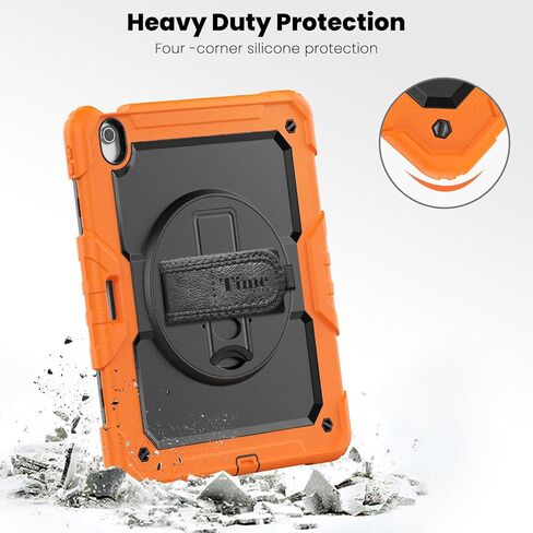 timecity for iPad Air 13 Inch Case M2 2024: with Strong Protection, Screen Protector, 360° Rotating Stand, Hand Strap, Shoulder Strap, Pencil Holder - Orange in Saudi Arabia