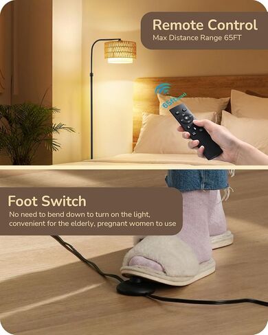 EDISHINE Modern Arc Floor Lamp with Beige Linen Drum Shade & Heavy Base, Dimmable Black Reading Light, Remote Control Bulb Included, Tall Standing Lamp for Reading, Office, Lighting in Saudi Arabia