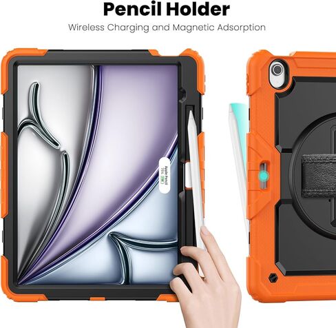 timecity for iPad Air 13 Inch Case M2 2024: with Strong Protection, Screen Protector, 360° Rotating Stand, Hand Strap, Shoulder Strap, Pencil Holder - Orange in Saudi Arabia