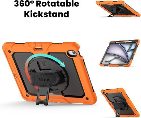 timecity for iPad Air 13 Inch Case M2 2024: with Strong Protection, Screen Protector, 360° Rotating Stand, Hand Strap, Shoulder Strap, Pencil Holder - Orange in Saudi Arabia