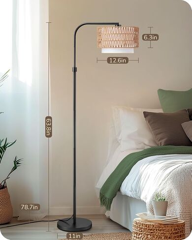 EDISHINE Modern Arc Floor Lamp with Beige Linen Drum Shade & Heavy Base, Dimmable Black Reading Light, Remote Control Bulb Included, Tall Standing Lamp for Reading, Office, Lighting in Saudi Arabia