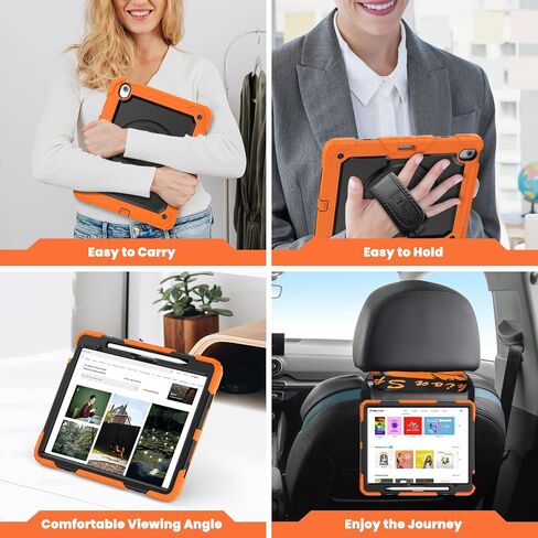 timecity for iPad Air 13 Inch Case M2 2024: with Strong Protection, Screen Protector, 360° Rotating Stand, Hand Strap, Shoulder Strap, Pencil Holder - Orange in Saudi Arabia