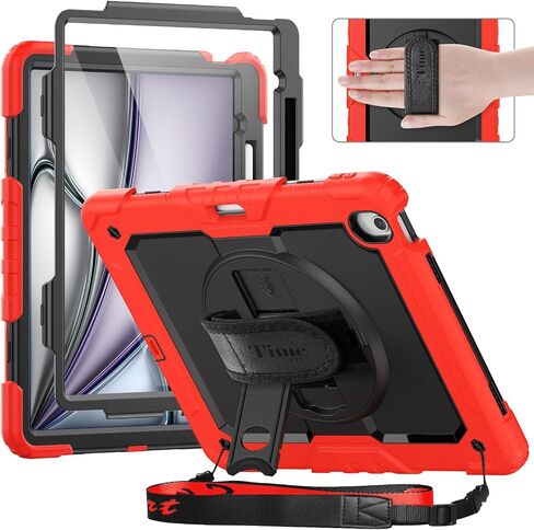timecity for iPad Air 13 Inch Case M2 2024: with Strong Protection, Screen Protector, 360° Rotating Stand, Hand Strap, Shoulder Strap, Pencil Holder - Orange in Saudi Arabia
