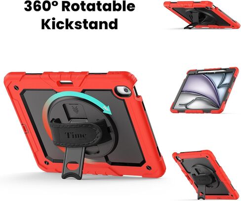 timecity for iPad Air 13 Inch Case M2 2024: with Strong Protection, Screen Protector, 360° Rotating Stand, Hand Strap, Shoulder Strap, Pencil Holder - Orange in Saudi Arabia