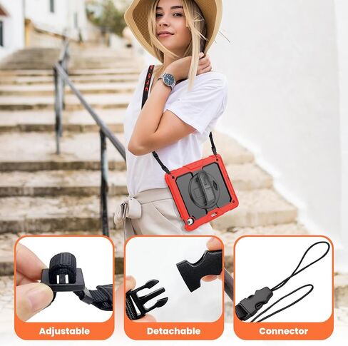 timecity for iPad Air 13 Inch Case M2 2024: with Strong Protection, Screen Protector, 360° Rotating Stand, Hand Strap, Shoulder Strap, Pencil Holder - Orange in Saudi Arabia