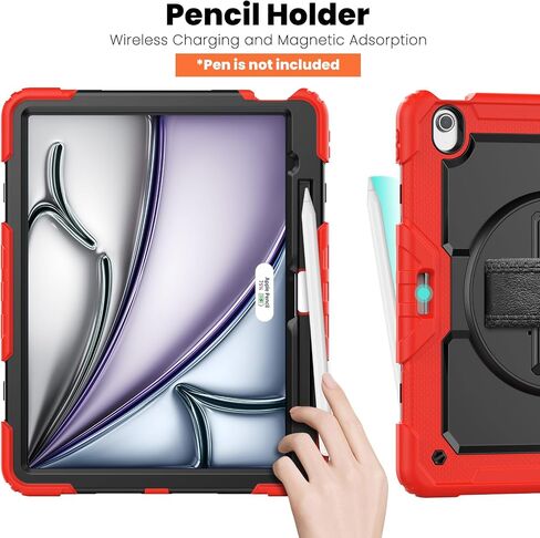 timecity for iPad Air 13 Inch Case M2 2024: with Strong Protection, Screen Protector, 360° Rotating Stand, Hand Strap, Shoulder Strap, Pencil Holder - Orange in Saudi Arabia