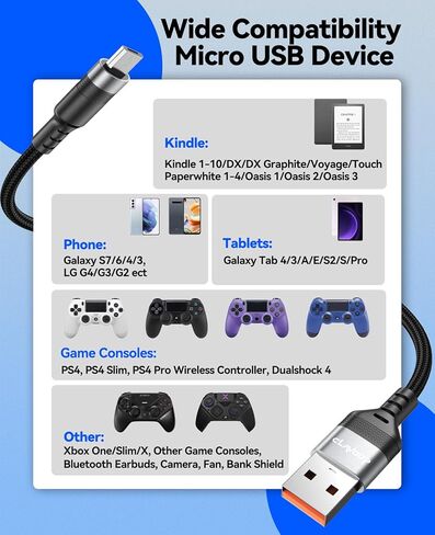 كابل شاحن Kindle بطول 6 أقدام، كابل USB صغير لاستبدال سلك شاحن Kindle، سلك شحن USB إلى Micro USB Kindle لقارئ Kindle الإلكتروني القديم، وأقراص Paperwhite وFire (ليس لعام 2021 وأحدث Kindles) in Kuwait