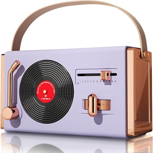 [2023 New] Small Portable Retro Bluetooth Speaker, Cute Vintage Wireless Speaker for Home/Outdoor, 8-10hrs,Vinyl Record Player Style for Desk Bedroom Office Decor Party Gift Idea Purple in Saudi Arabia