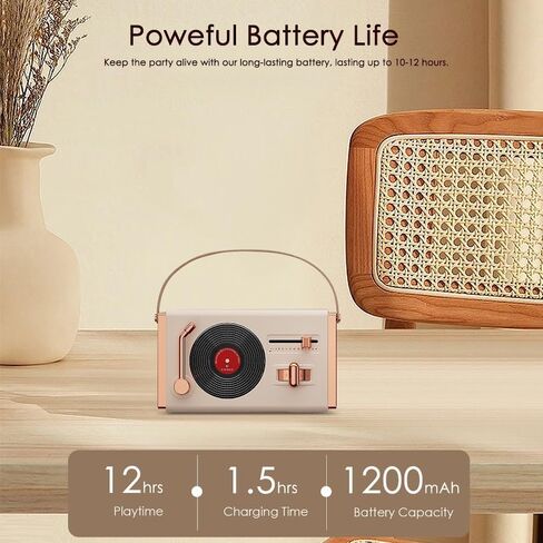 [جديد 2023] مكبر صوت بلوتوث صغير محمول ريترو، مكبر صوت لاسلكي عتيق لطيف للمنزل/الخارج، 8-10 ساعات، نمط مشغل تسجيل الفينيل للمكتب وغرفة النوم والمكتب وفكرة هدية للحفلات باللون الأرجواني in Kuwait