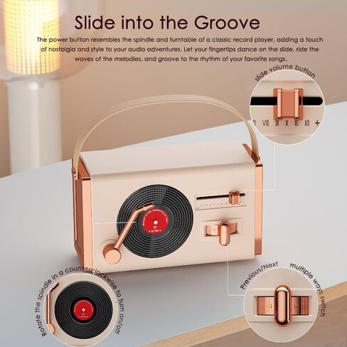 [جديد 2023] مكبر صوت بلوتوث صغير محمول ريترو، مكبر صوت لاسلكي عتيق لطيف للمنزل/الخارج، 8-10 ساعات، نمط مشغل تسجيل الفينيل للمكتب وغرفة النوم والمكتب وفكرة هدية للحفلات باللون الأرجواني in Kuwait