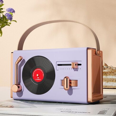 [2023 New] Small Portable Retro Bluetooth Speaker, Cute Vintage Wireless Speaker for Home/Outdoor, 8-10hrs,Vinyl Record Player Style for Desk Bedroom Office Decor Party Gift Idea Purple in Saudi Arabia